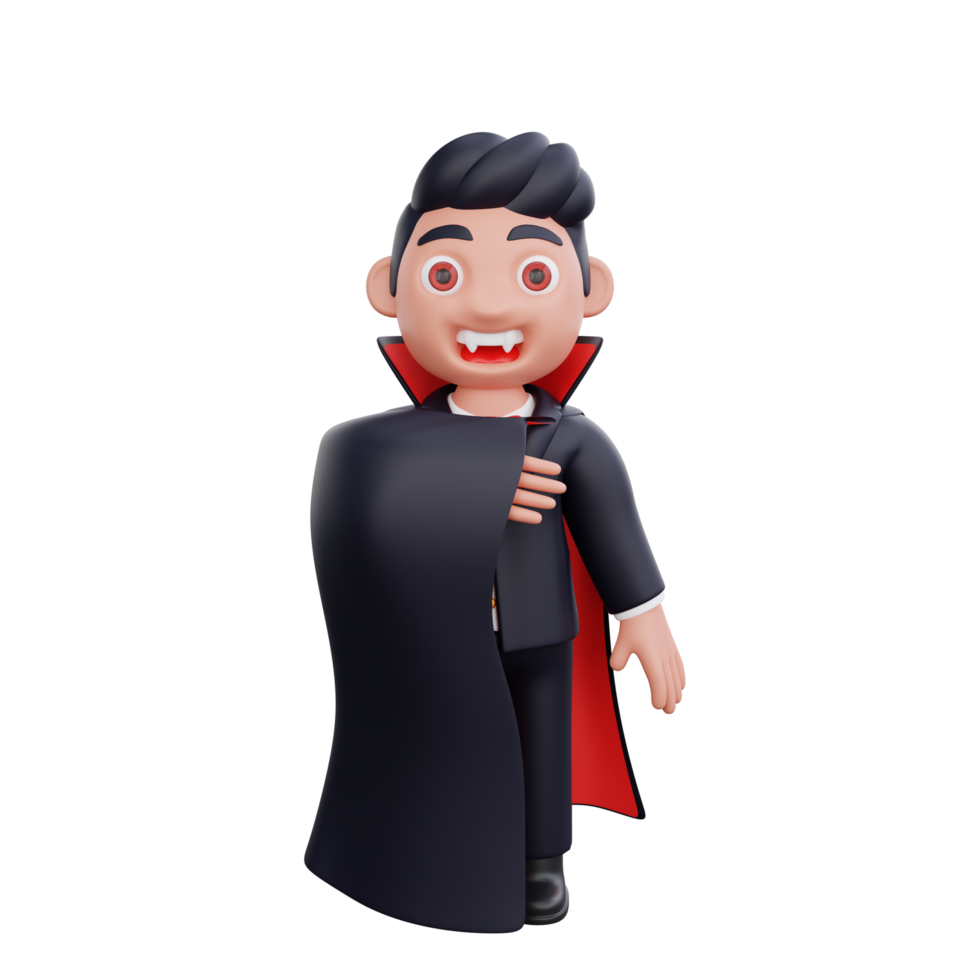 3d cute Vampire hiding behind cape halloween design png