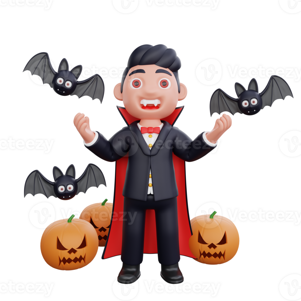 3d söt vampyr håller på med skrämmande utgör halloween design png