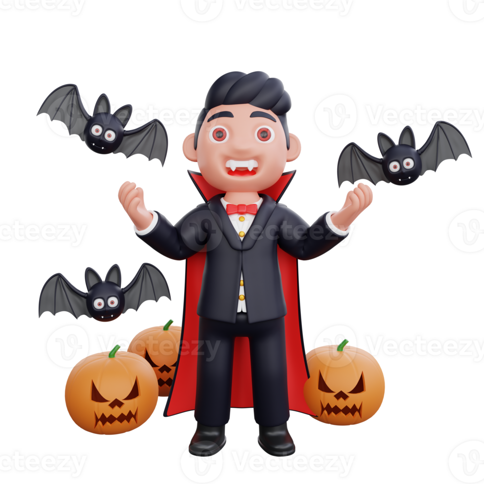 3d cute Vampire doing scary pose halloween design png