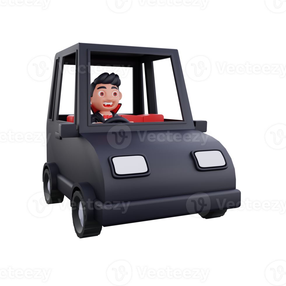 3d cute Vampire driving car halloween design png