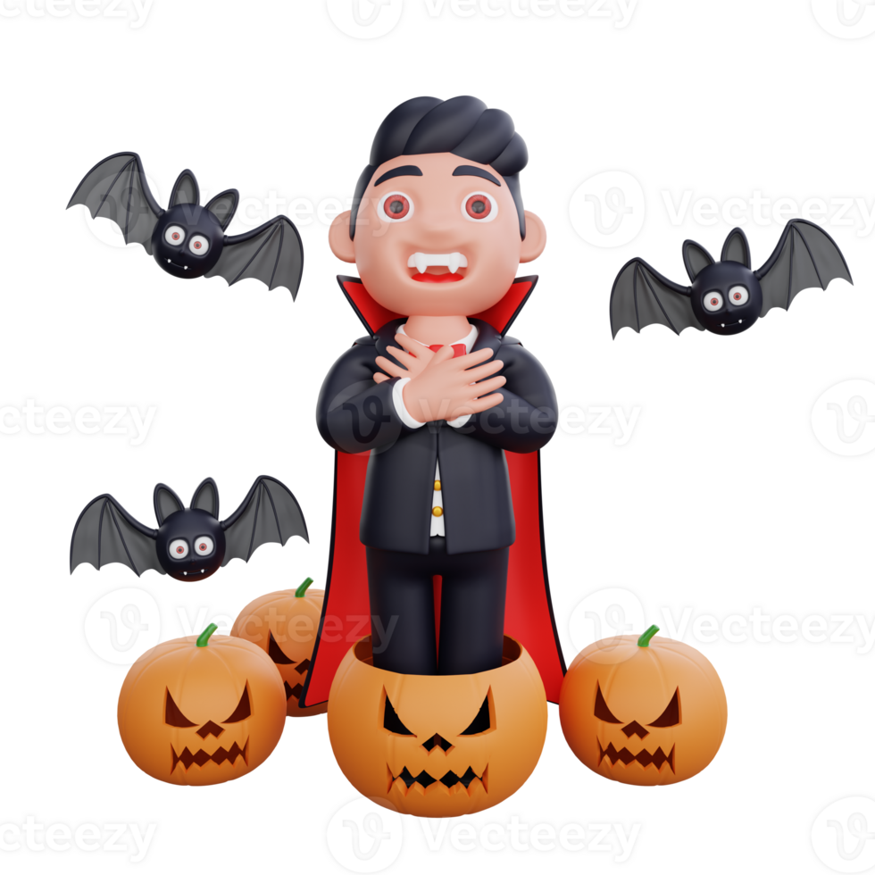 3d cute Vampire doing scary pose halloween design png