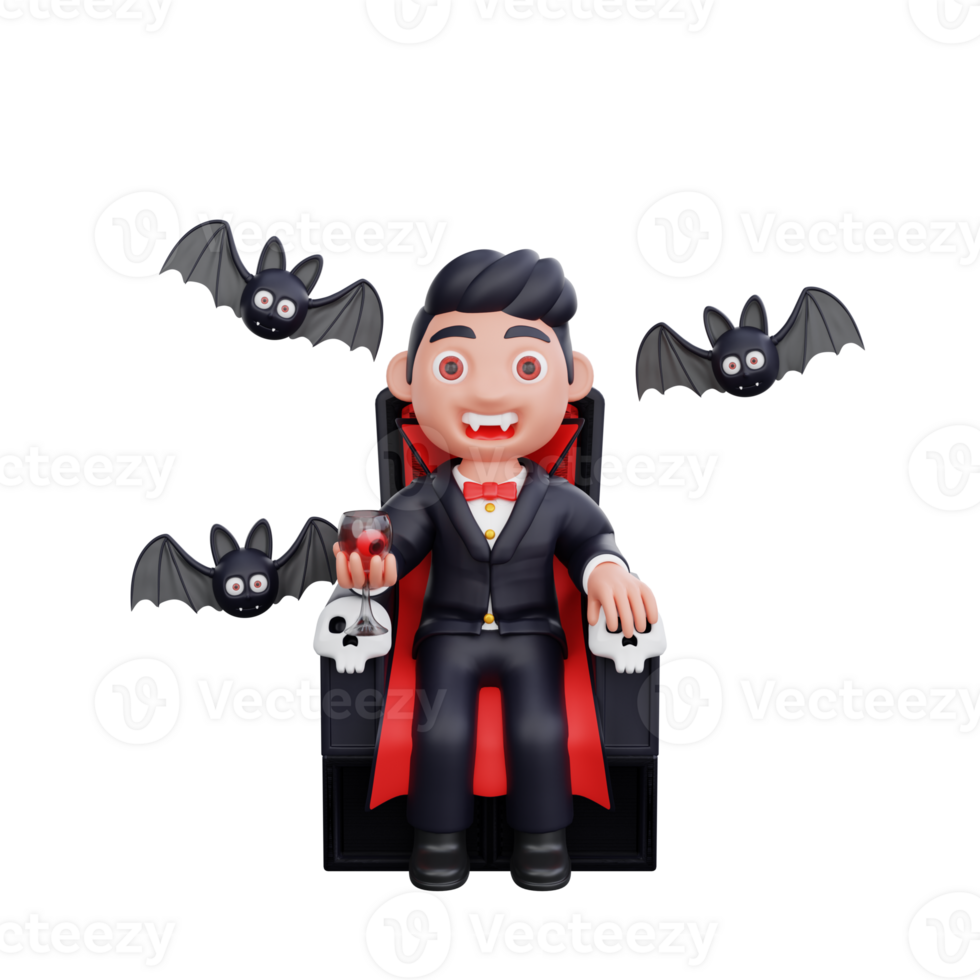 3d cute Vampire sitting on scary seat halloween design png