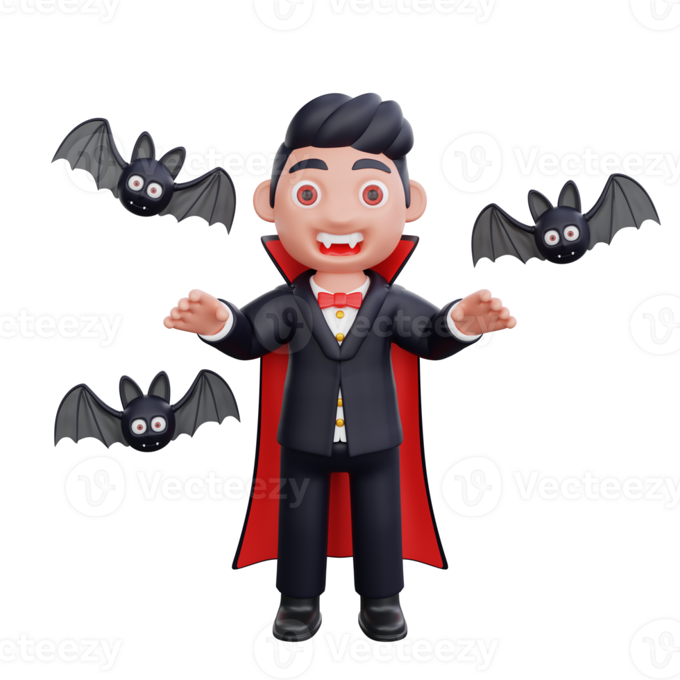 3d cute Vampire doing scary trick halloween design png