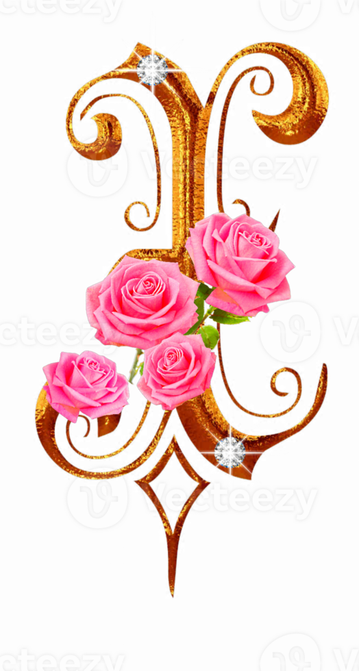 Golden roses diamond alphabet png