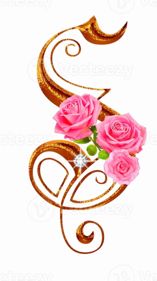 Golden roses diamond alphabet png