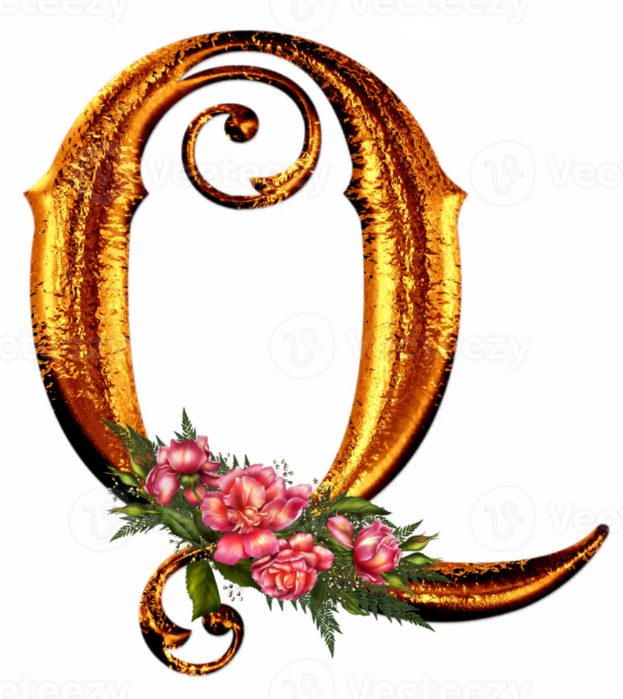 Floral golden alphabet png