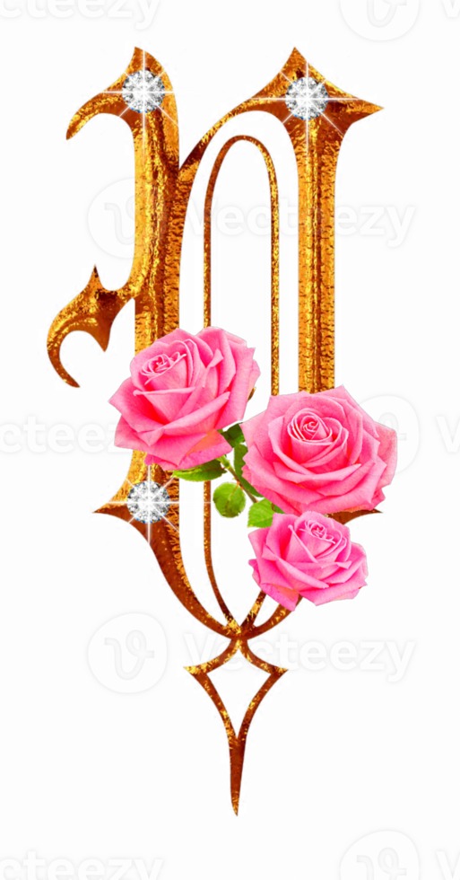 Golden roses diamond alphabet png