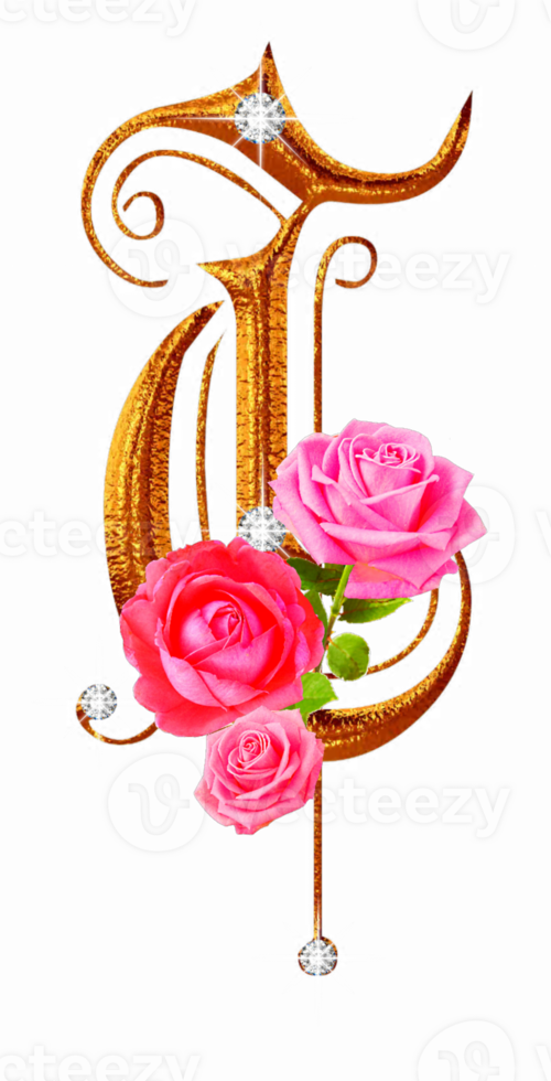 Golden roses diamond alphabet png