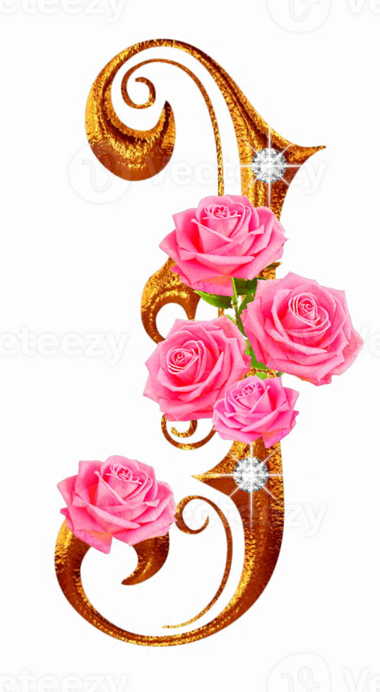 Golden roses diamond alphabet png