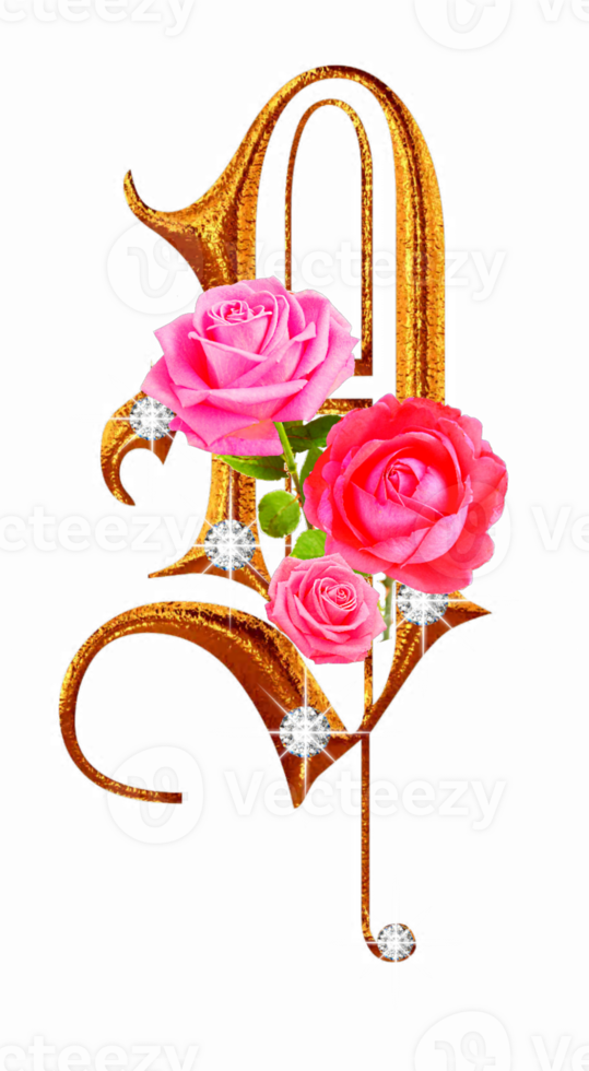 Golden roses diamond alphabet png