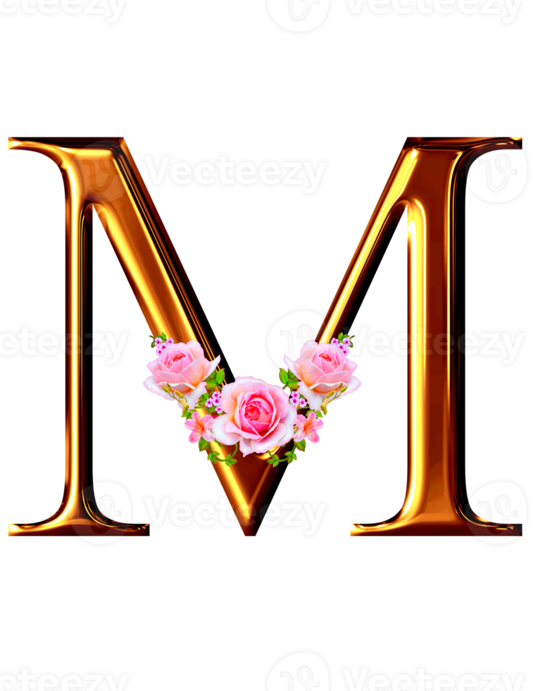 Golden floral alphabet png