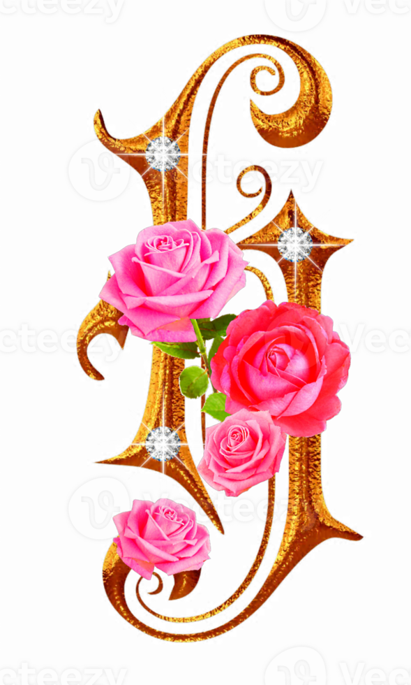 Golden roses diamond alphabet png