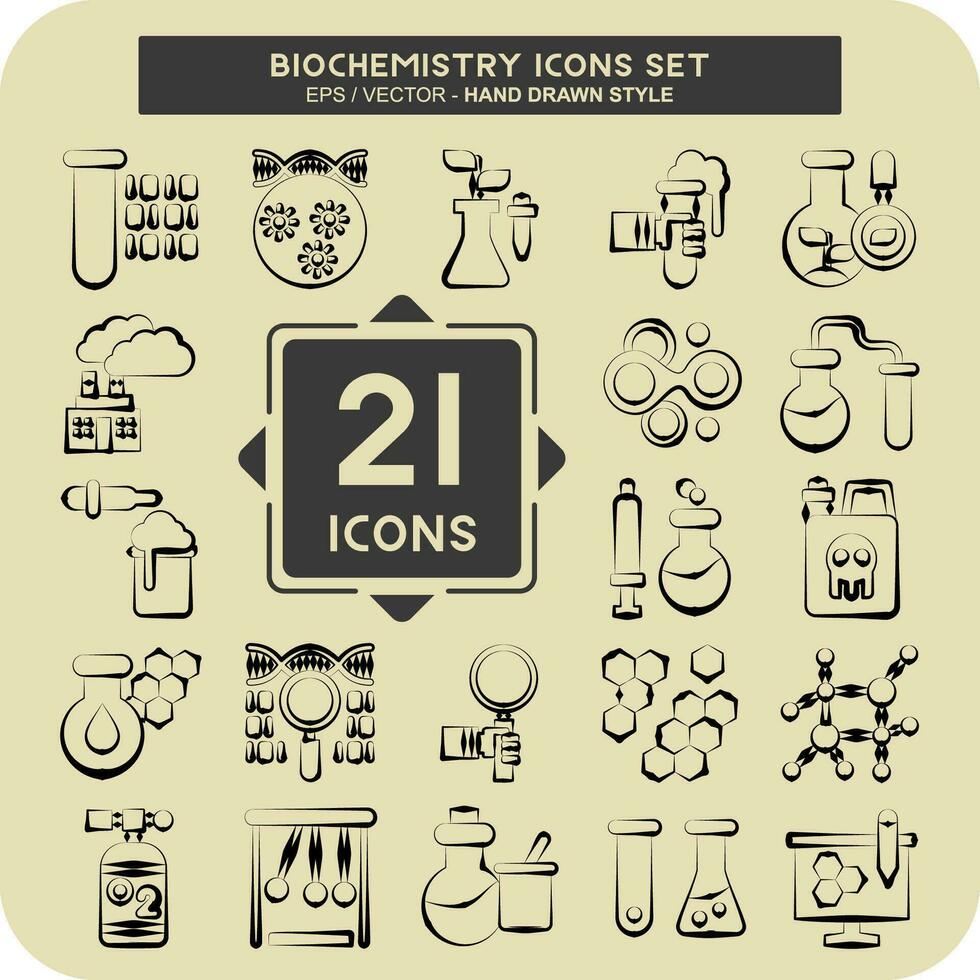 Icon Set Biochemistry. related to Chemistry symbol. hand drawn style. simple design editable. simple illustration vector