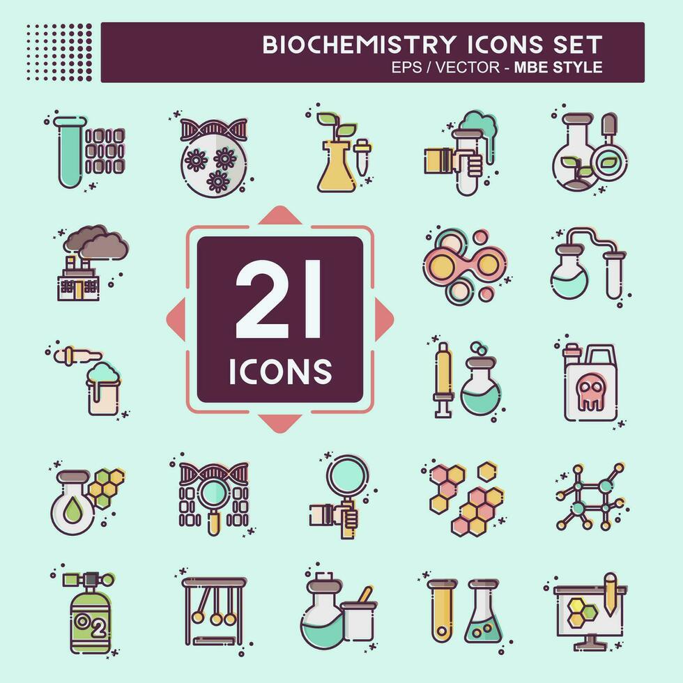 icono conjunto bioquímica. relacionado a química símbolo. mbe estilo. sencillo diseño editable. sencillo ilustración vector