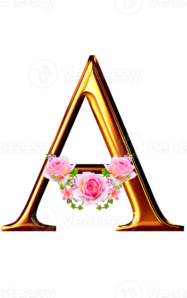 Golden floral alphabet png