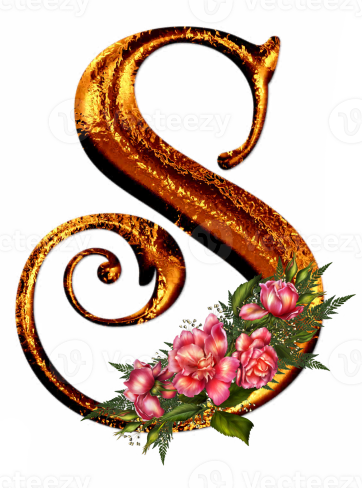 Floral golden alphabet png