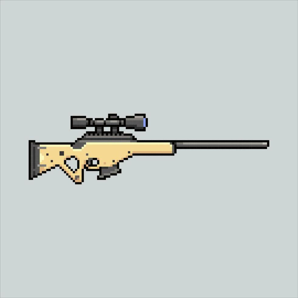 Pixel art Sniper Rifle. Pixelated Rifle. Sniper Rifle Weapon icons background pixelated for the pixel art game and icon for website and video game. old school retro. vector