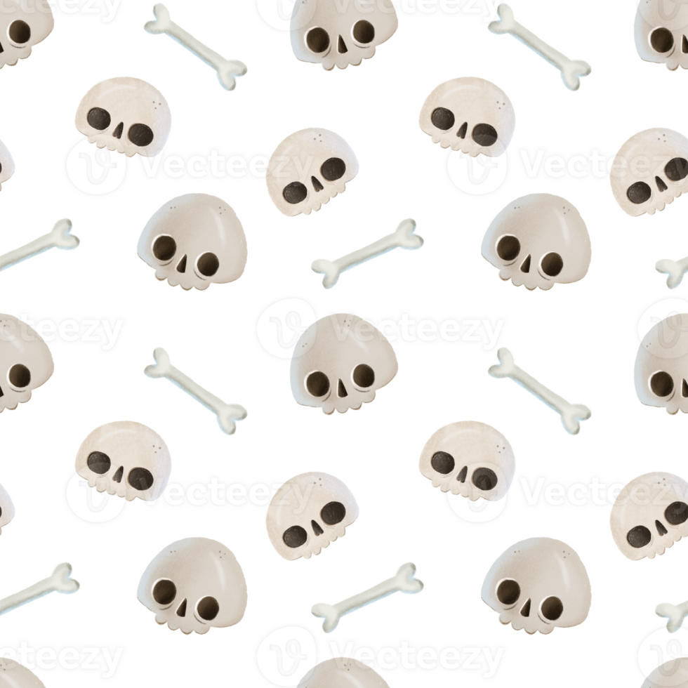 Loopable horror design with skull and bone,  scary Halloween seamless pattern png