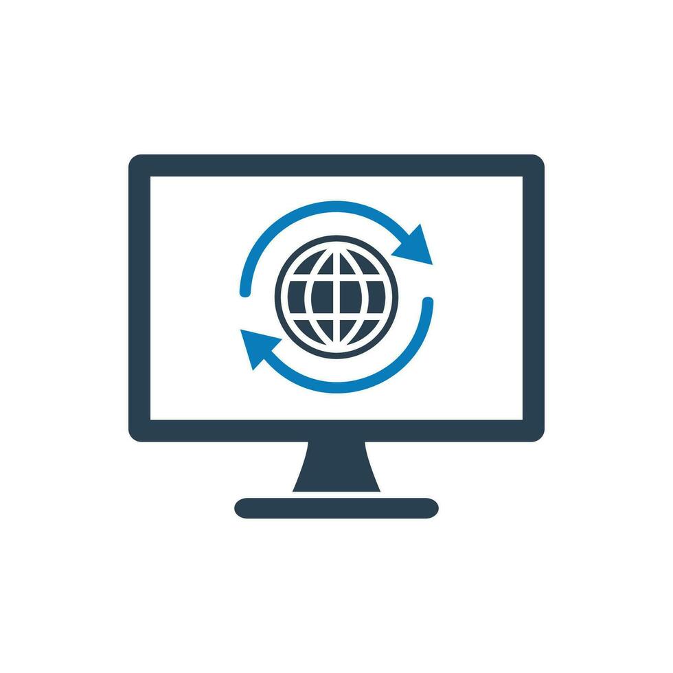 Internet Connection Icon. With Laptop, PC and Globe Symbols. Editable Flat Vector Illustration.