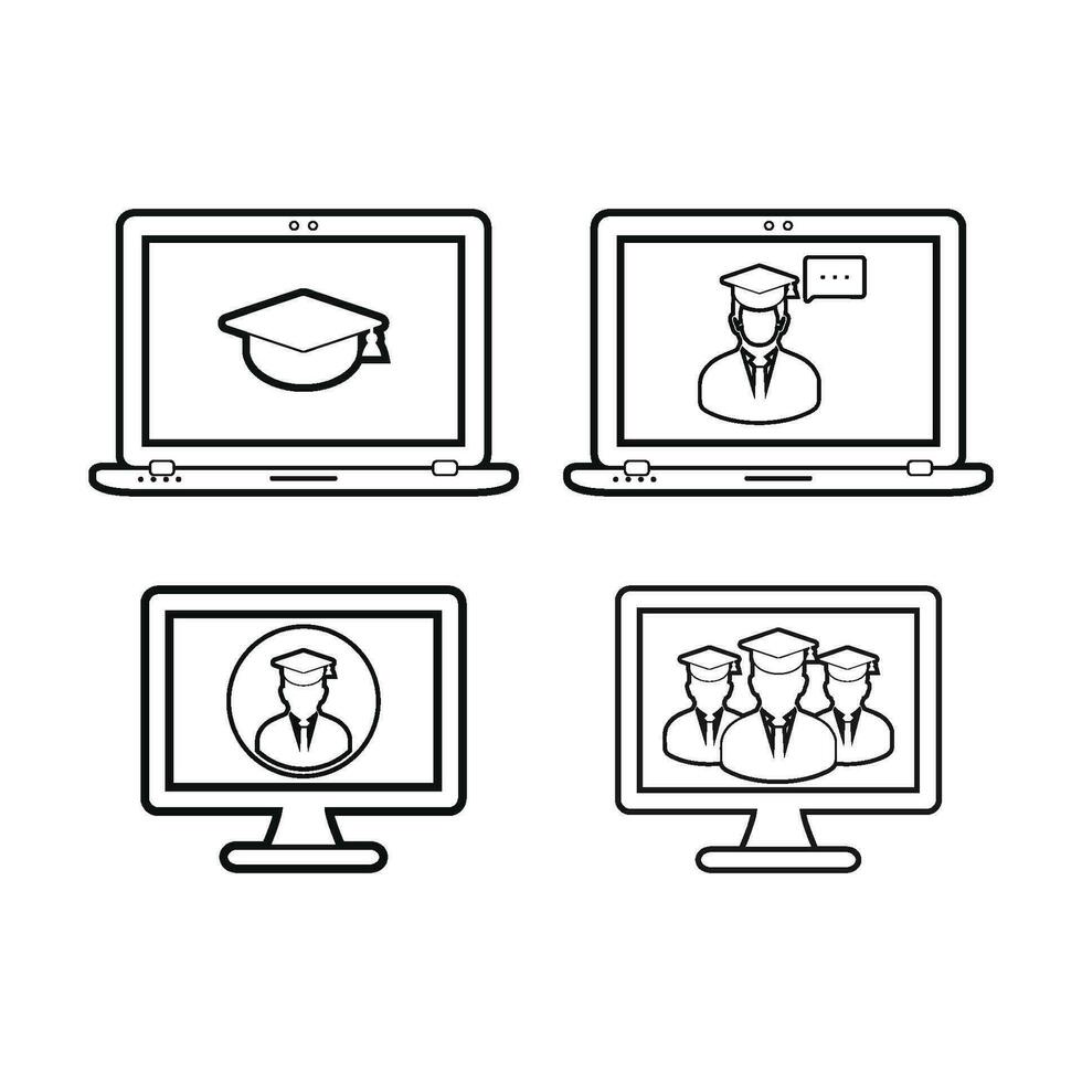 E- Learning line icon set. Flat style vector. vector