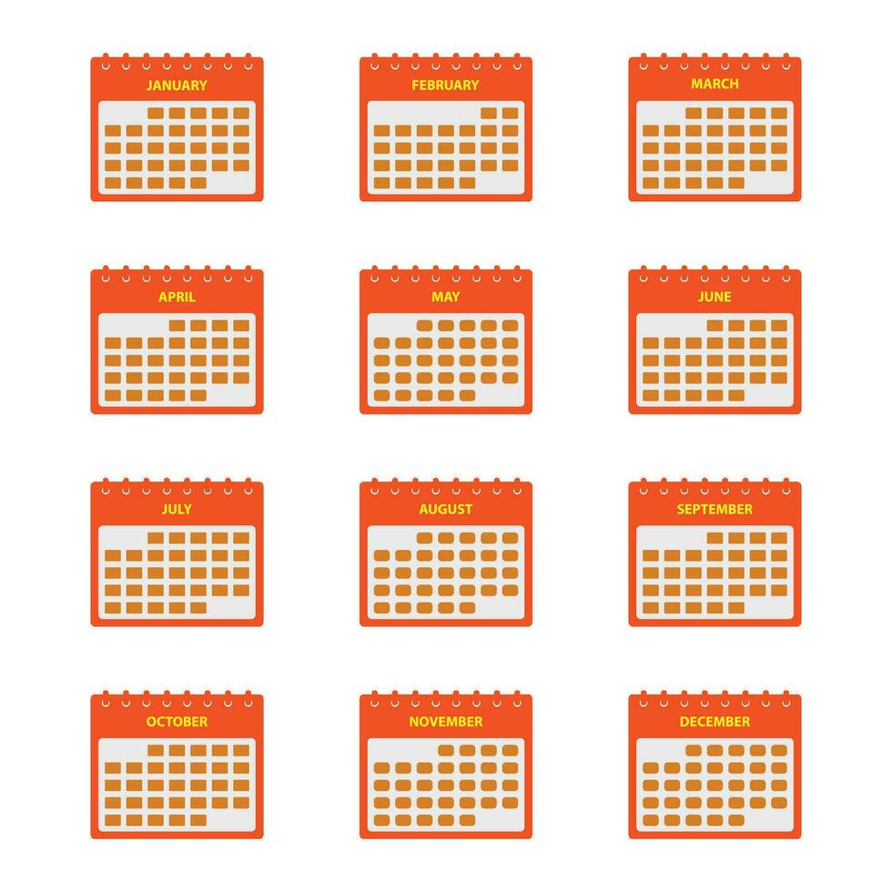 12 Months Calendar Icon Set. Flat style vector EPS.