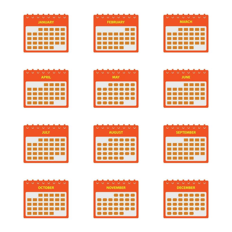 12 meses calendario icono colocar. plano estilo vector eps.