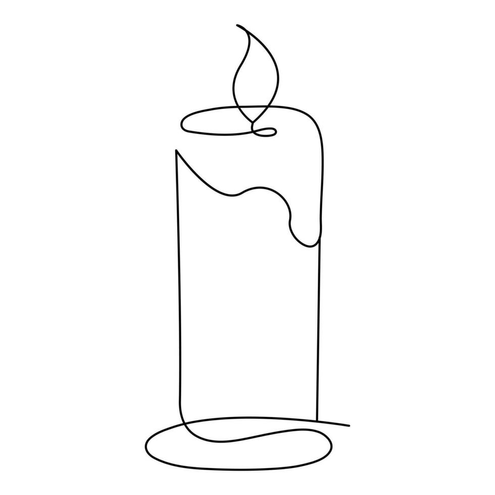 One continuous line drawing of candle lighted and Burning fire and melting candle Light in the dark black outline Vector illustration design