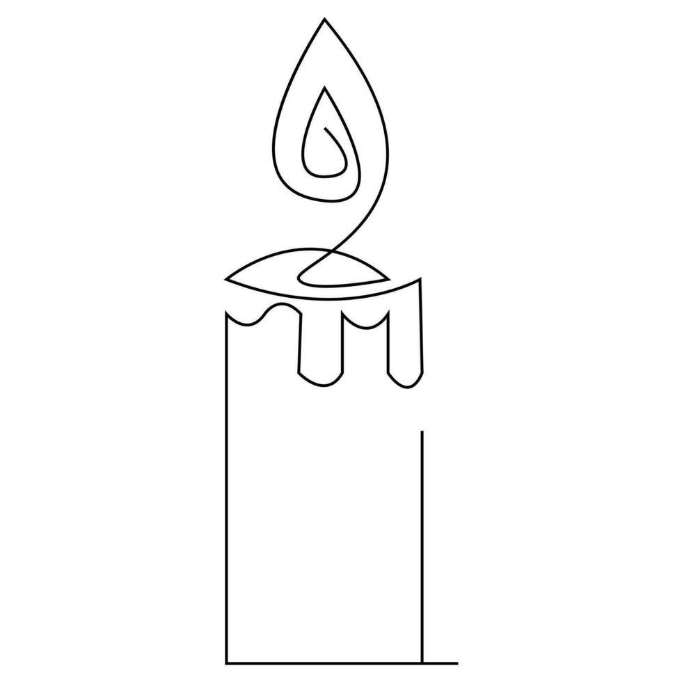 One continuous line drawing of candle lighted and Burning fire and melting candle Light in the dark black outline Vector illustration design