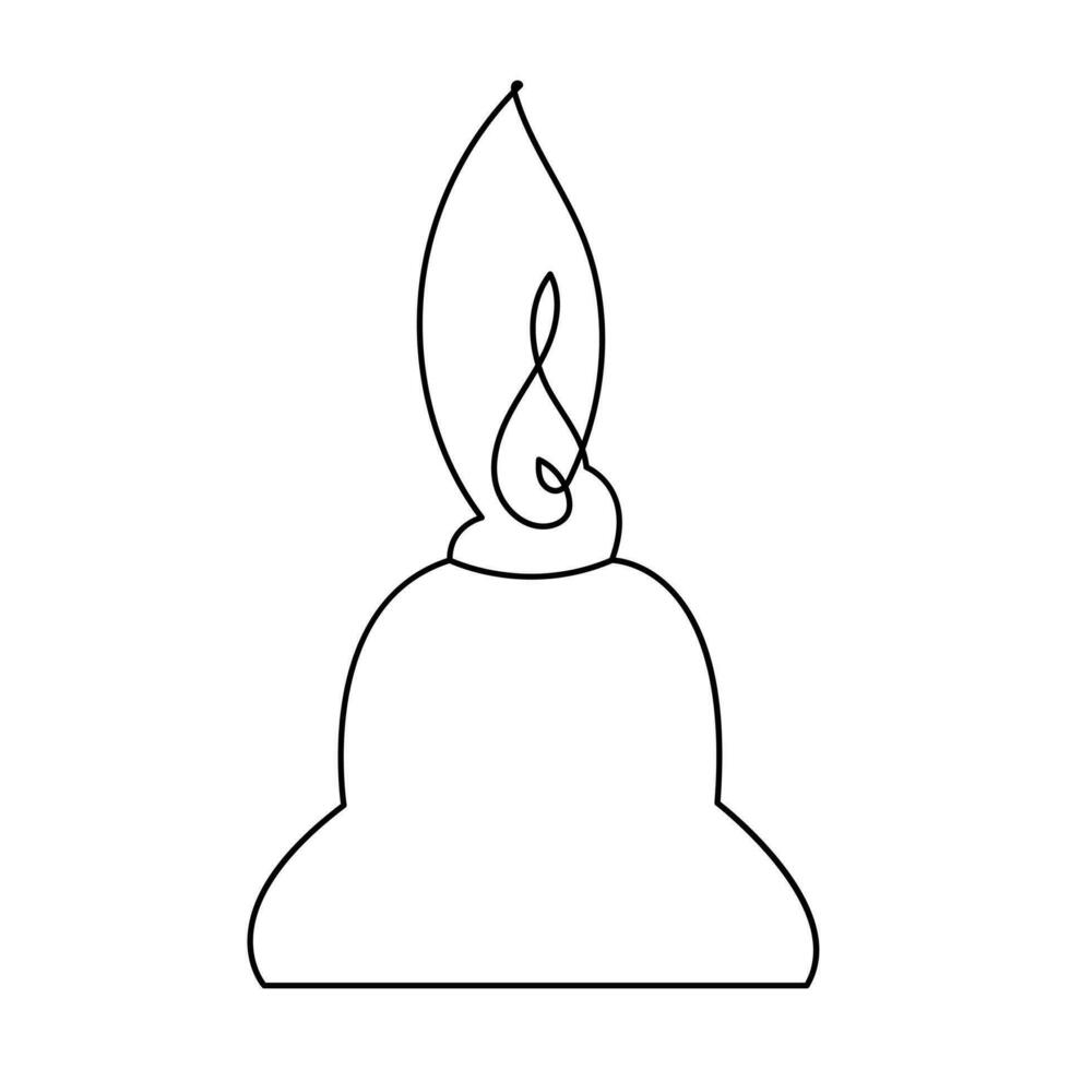 One continuous line drawing of candle lighted and Burning fire and melting candle Light in the dark black outline Vector illustration design