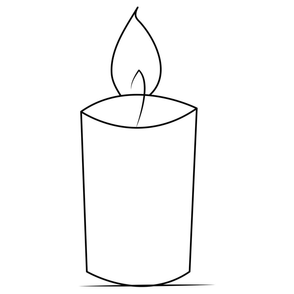 One continuous line drawing of candle lighted and Burning fire and melting candle Light in the dark black outline Vector illustration design