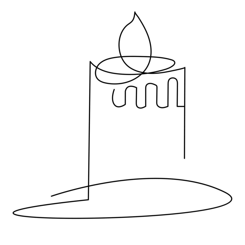 One continuous line drawing of candle lighted and Burning fire and melting candle Light in the dark black outline Vector illustration design