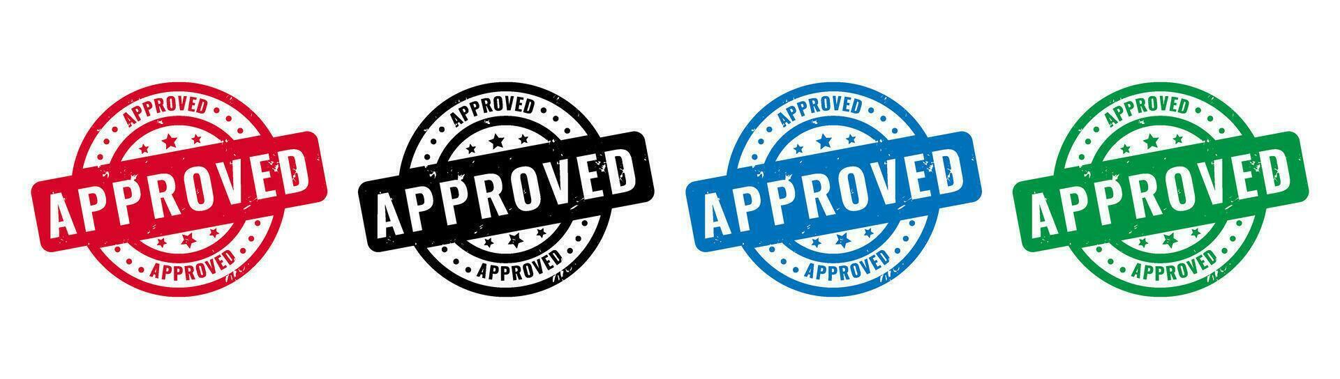 Approved stamp rubber grunge effect in red black blue green color. vector