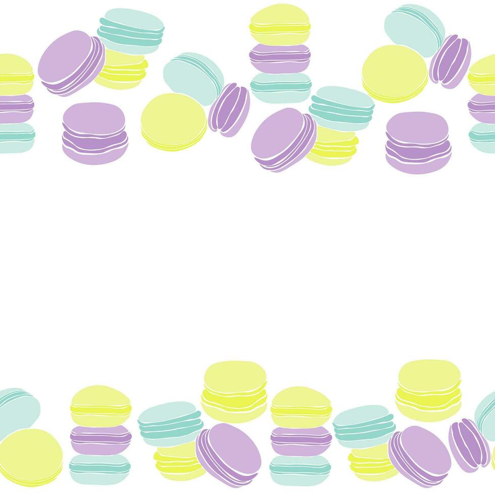 conjunto de macarons silueta fronteras en delicado colores, diseño desde tradicional postres vector