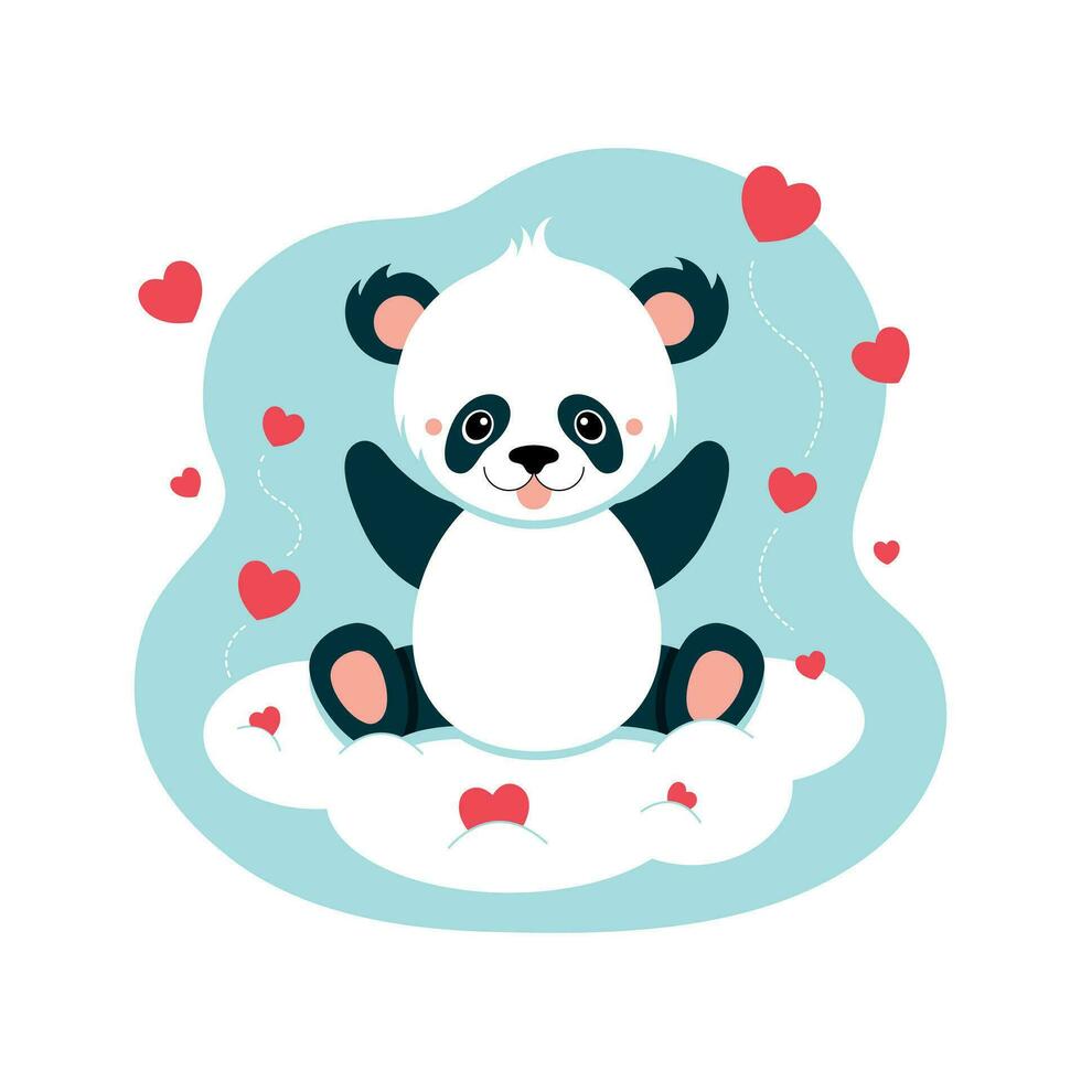 linda panda ver en nube. bebé animal concepto ilustración para guardería, personaje para niños vector