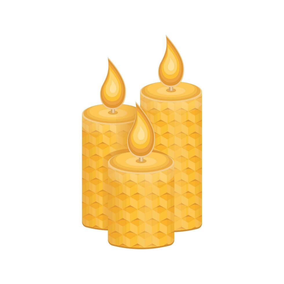 Tres cera de abejas velas en un blanco antecedentes. ambientalmente simpático producto. vector ilustración