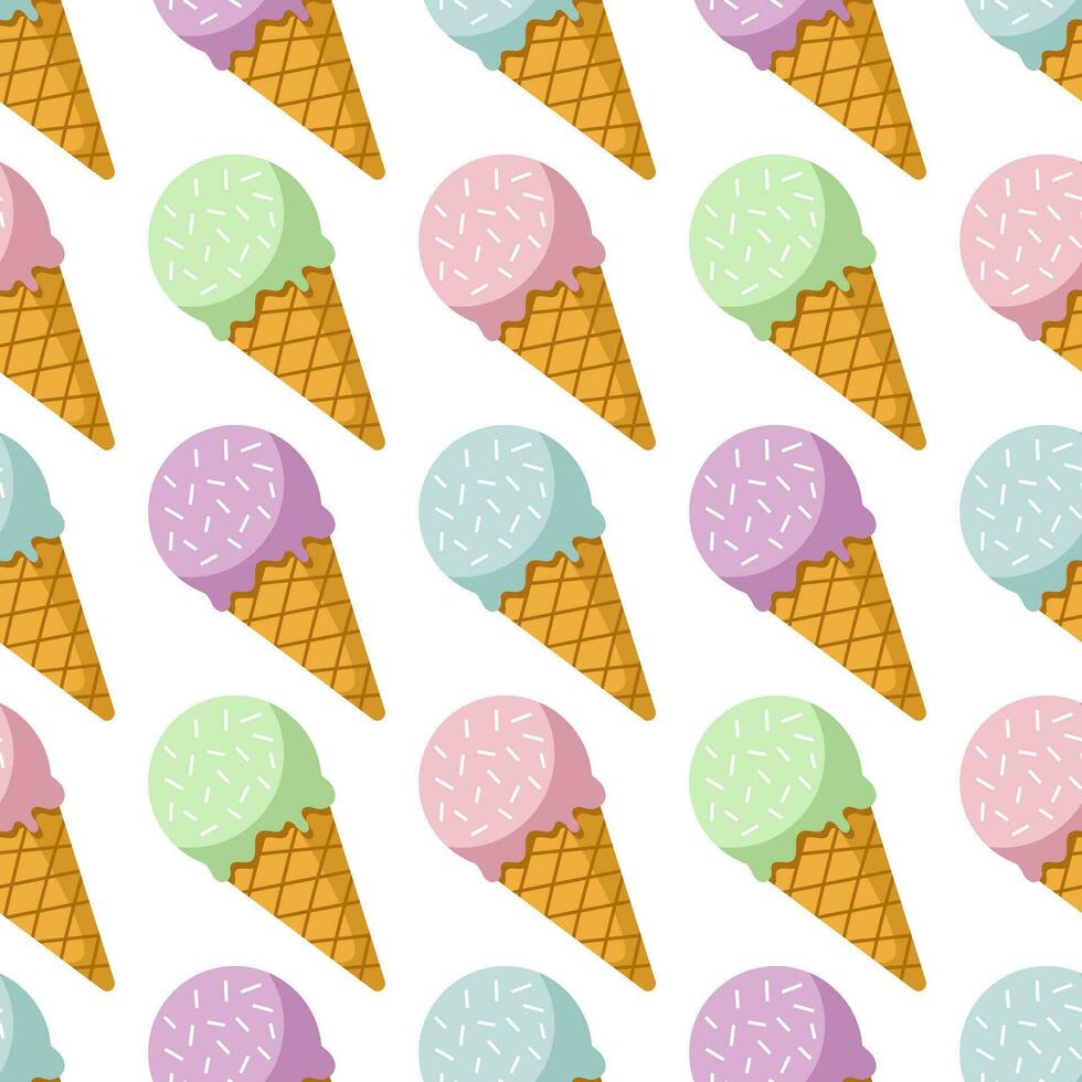 Seamless pattern with ice cream. Vector illustration in a flat style on a white background. Sweet dessert