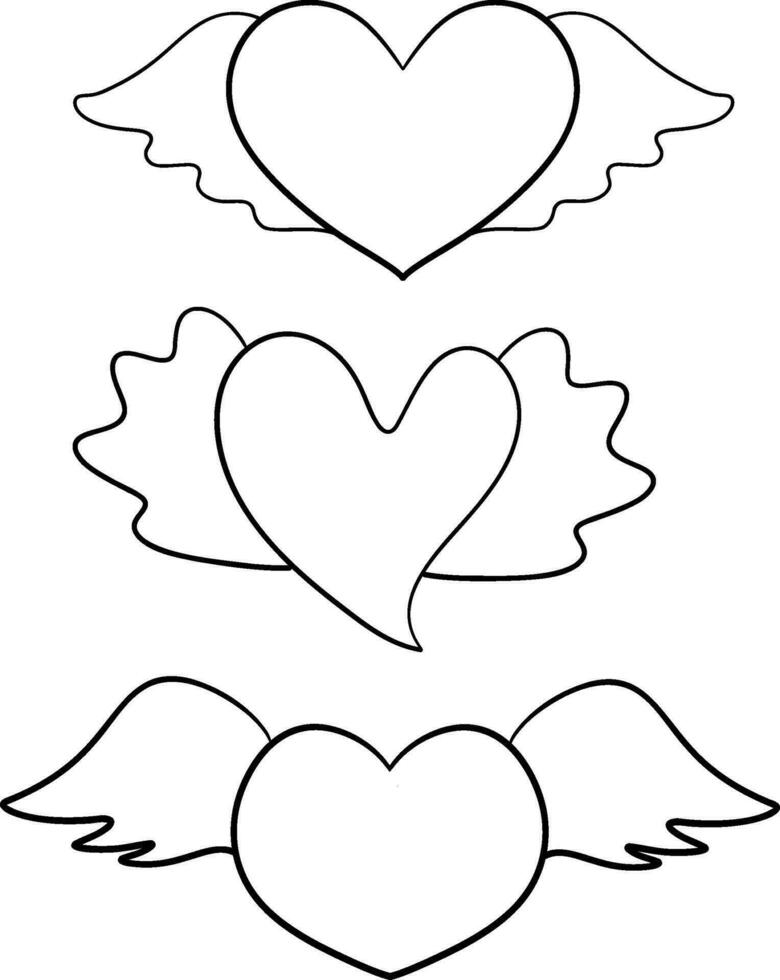 Heart with wings, hand drawn line drawing on white background. Isolated. vector