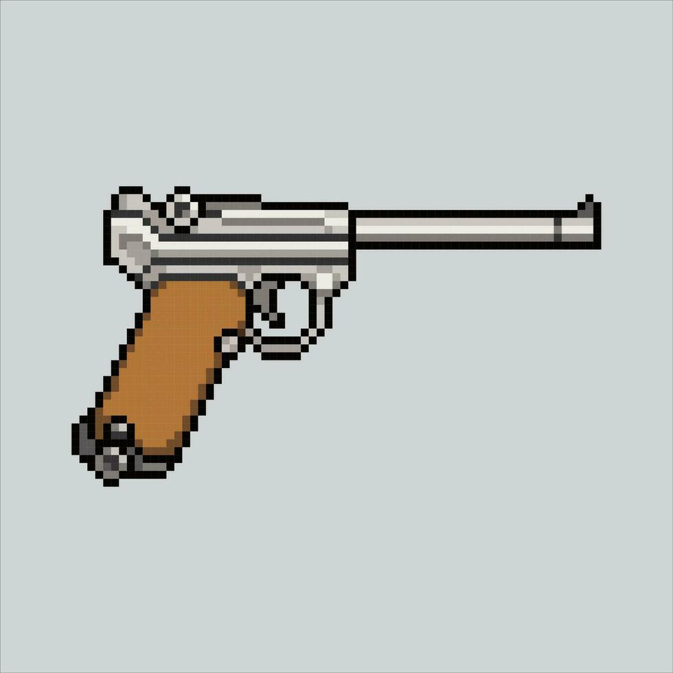 Pixel art Glock Gun. Pixelated Pistol. Handgun Glock weapon icons background pixelated for the pixel art game and icon for website and video game. old school retro. vector