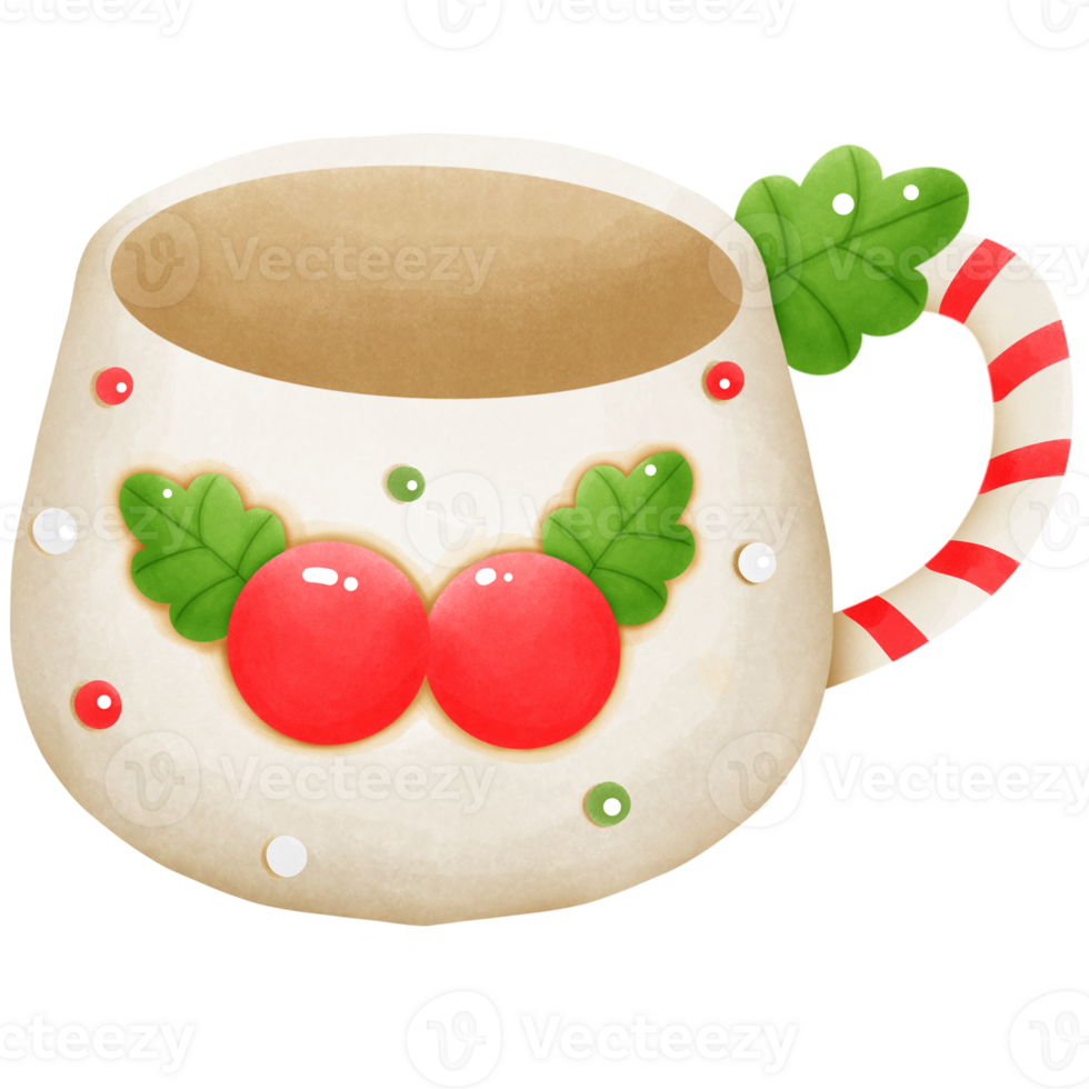 Watercolor cup and smoothie with Christmas colors, Watercolor Christmas season illustration png