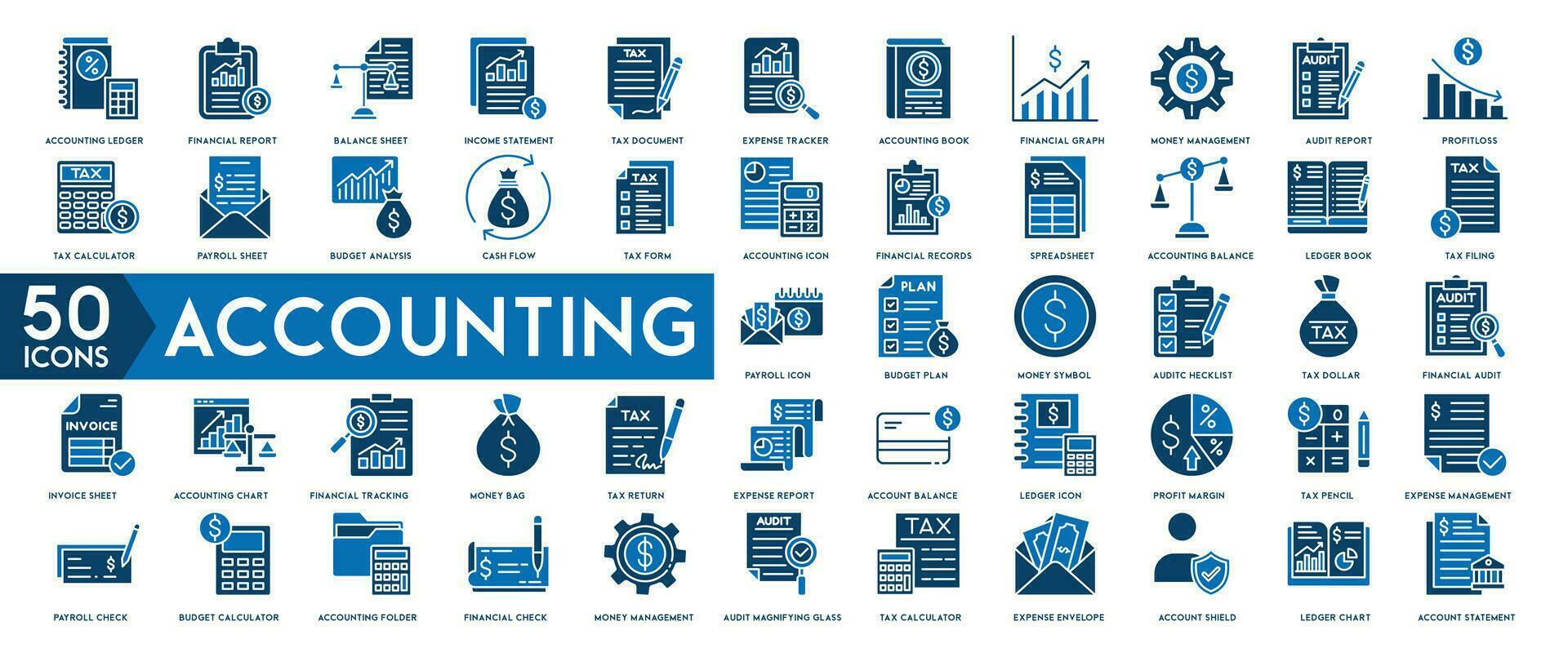 Accounting icon set. Containing financial statement, accountant, financial audit, invoice, tax calculator, business firm, tax return, income and balance sheet icons. vector
