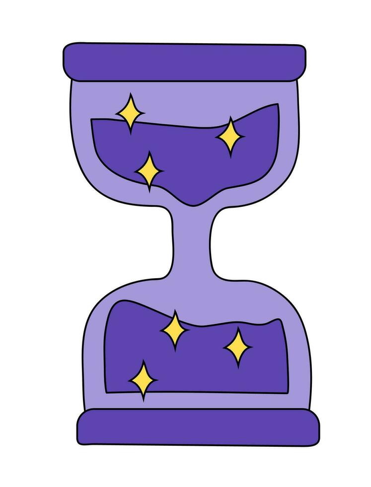 Hourglass with stars. Halloween, Magic, Witch, Esoteric, Fortune Teller element. Cartoon design style. Vector flat illustration.