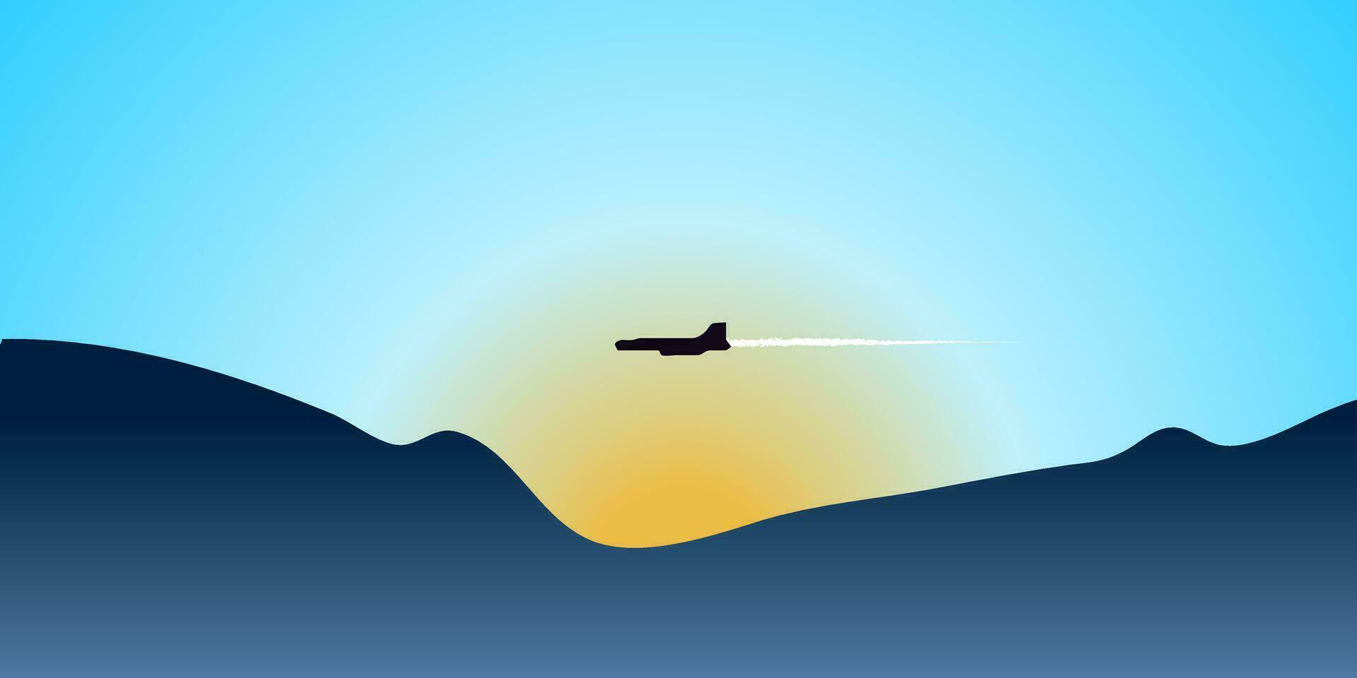 Silhouette of airplane or jet flying in the sky. Vector illustration.