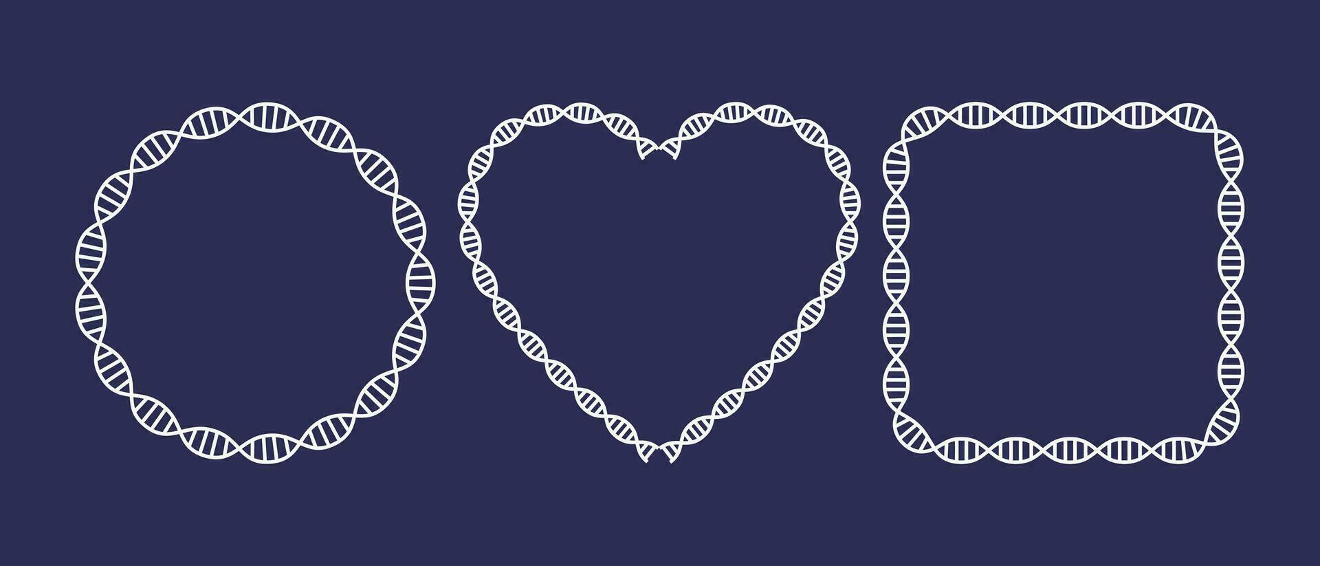 Hand-drawn frames adorned with ropes and hearts, forming DNA-themed frames in vector illustrations against a dark background.