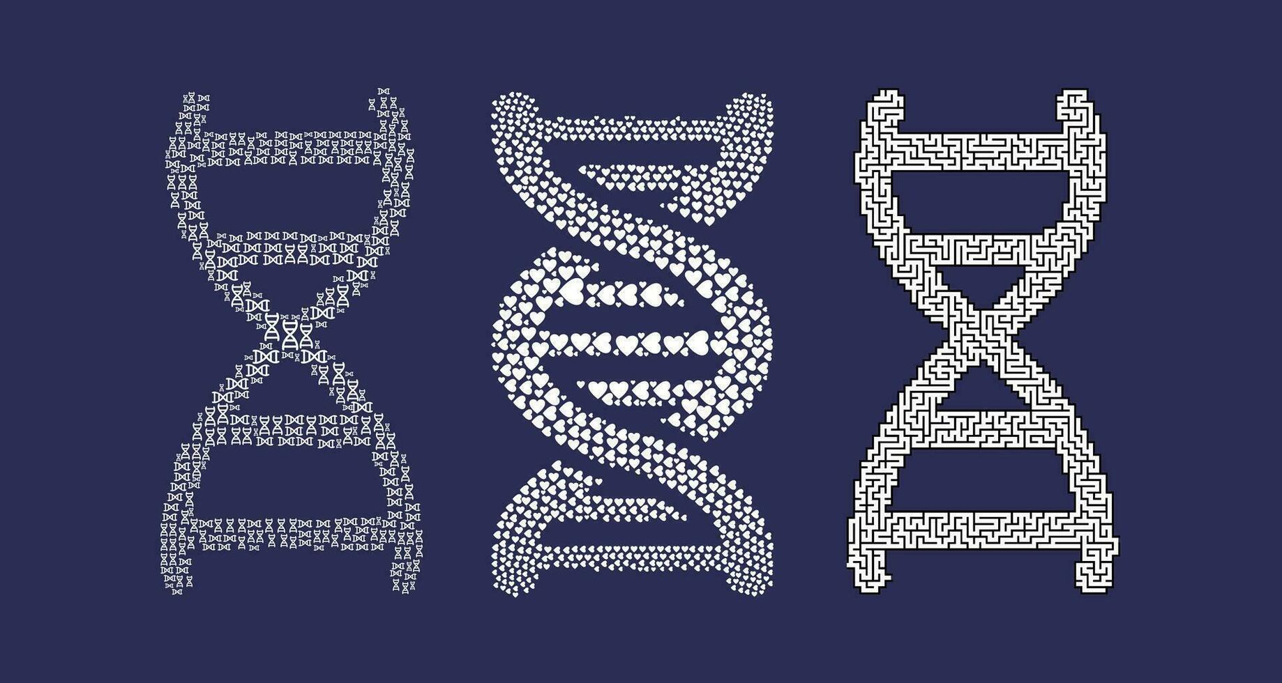 A vector illustration displaying DNA molecules and their genetic code in a dark setting.