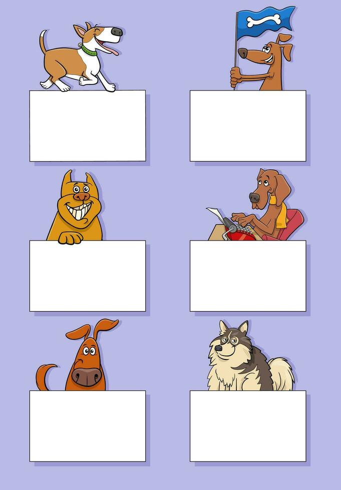 cartoon dogs and puppies with cards design set vector