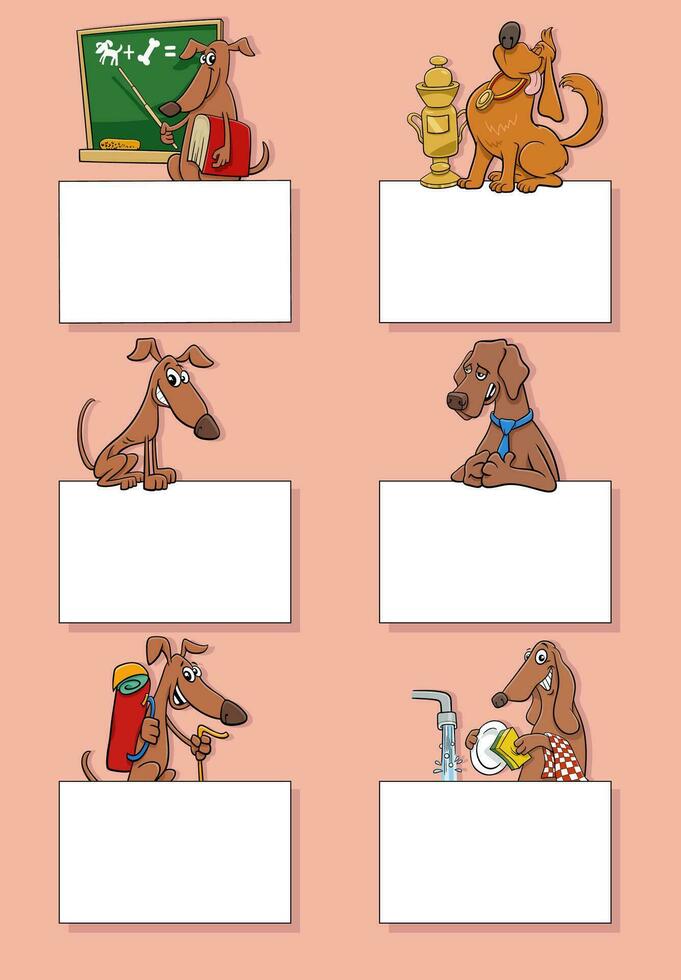 cartoon dogs and puppies with cards design set vector