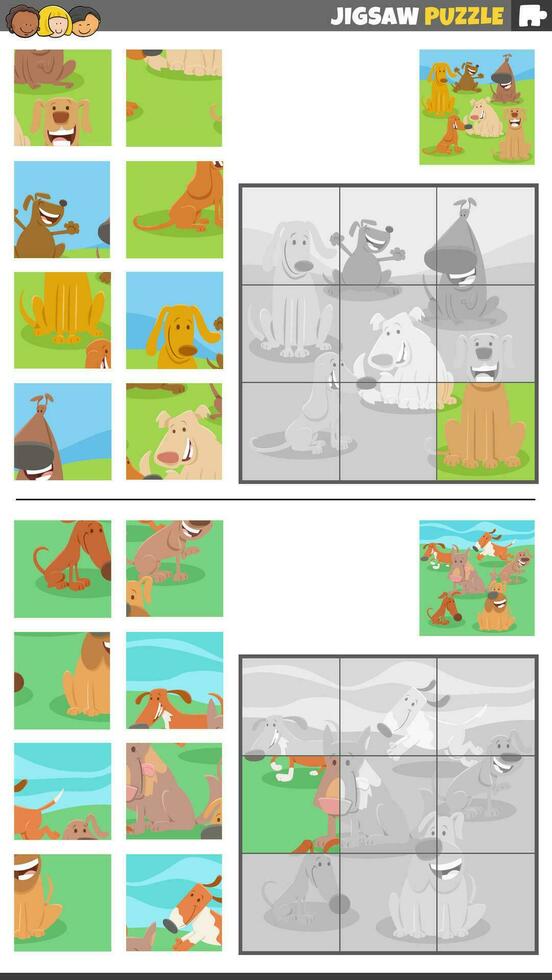jigsaw puzzle games set with dogs animal characters vector