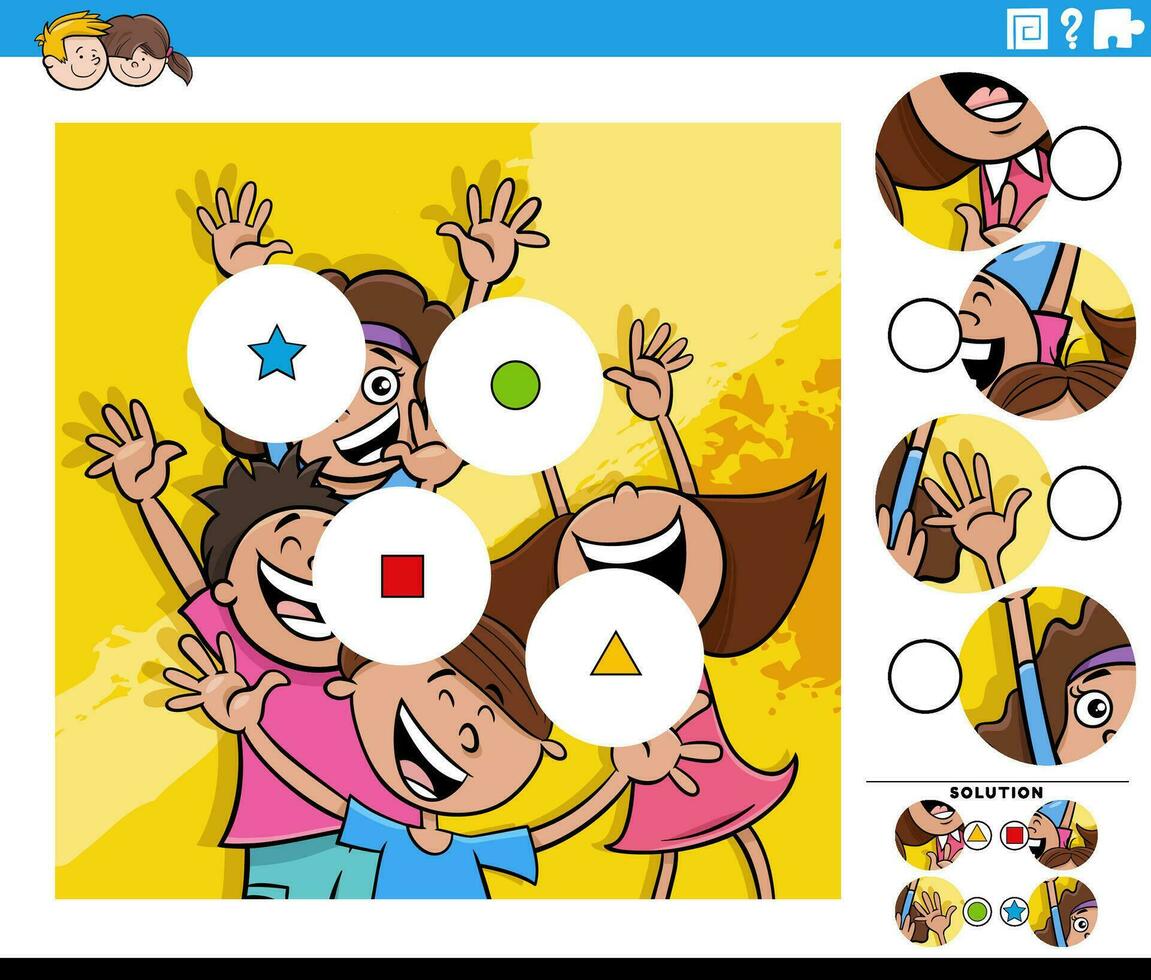 match pieces game with cartoon happy children vector