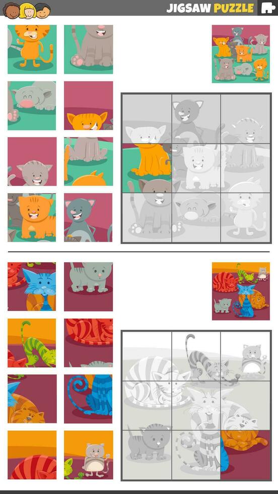 jigsaw puzzle games set with cats animal characters vector