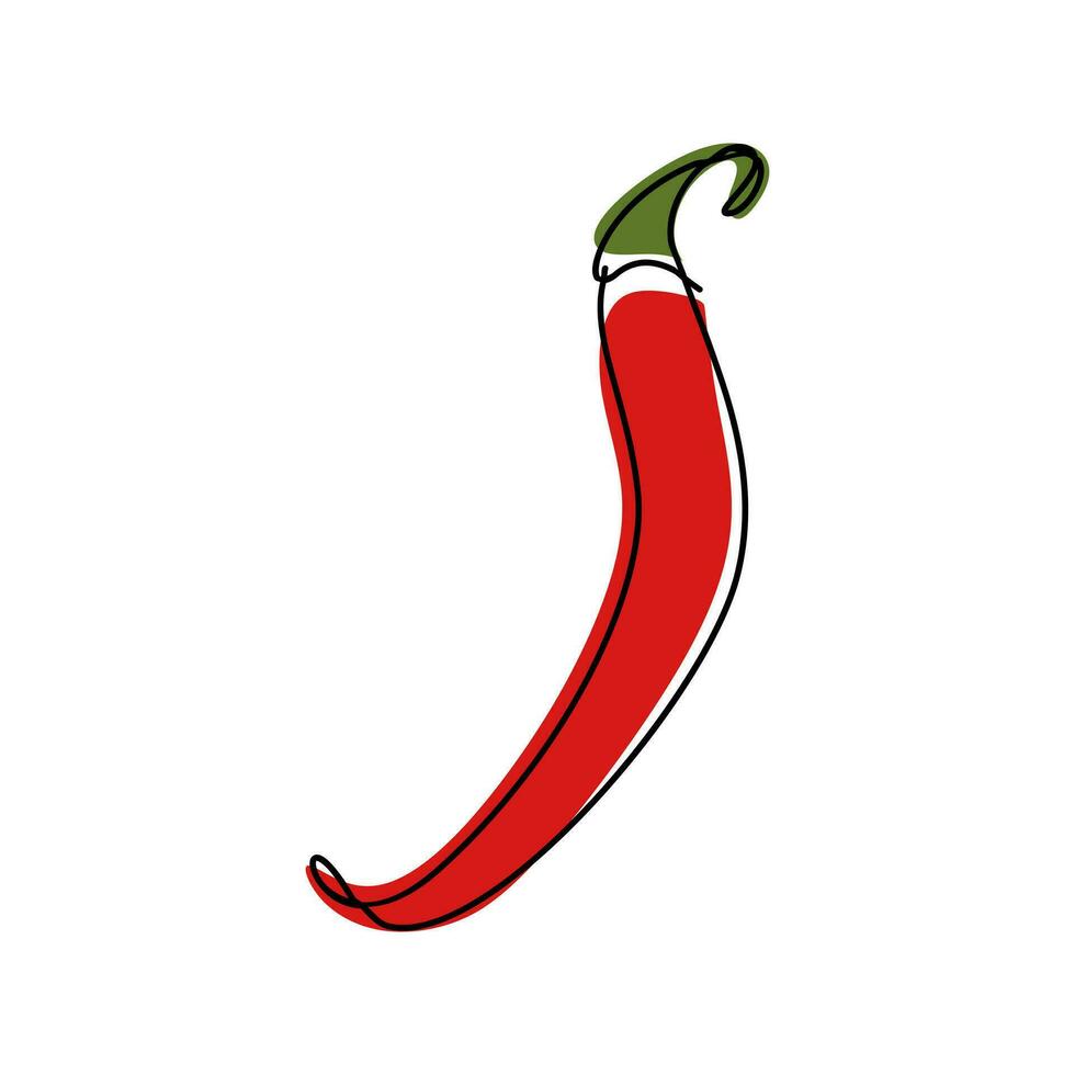 red chili with continuous single line drawing style. graphic vector. vector